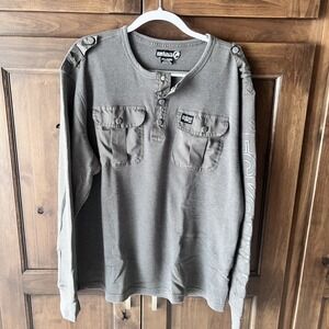 ECKOUNLIMITED-Mens Gray Long Sleeve Jersey Knit Pullover T-Shirt Size 2XL